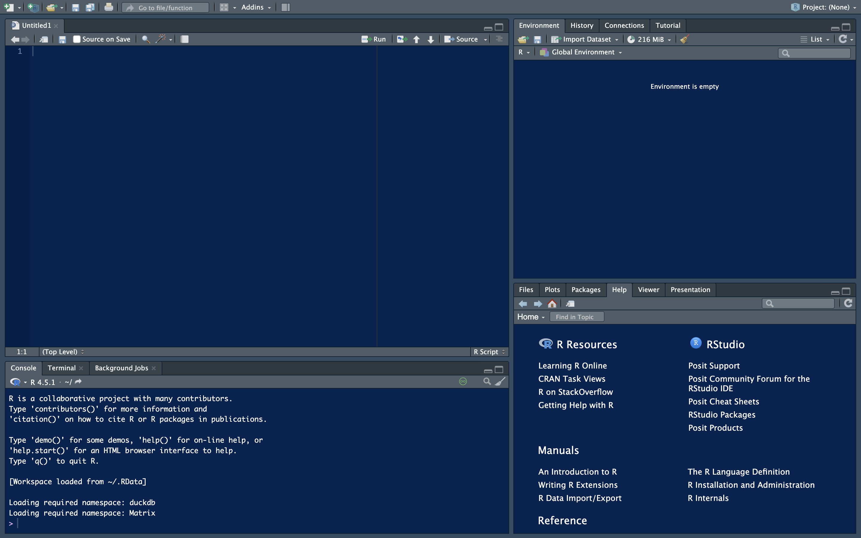 A picture of the RStudio quadrants